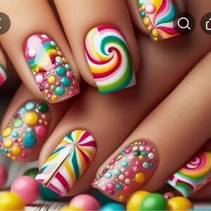 Colorful Swirl and Dot Nail Art